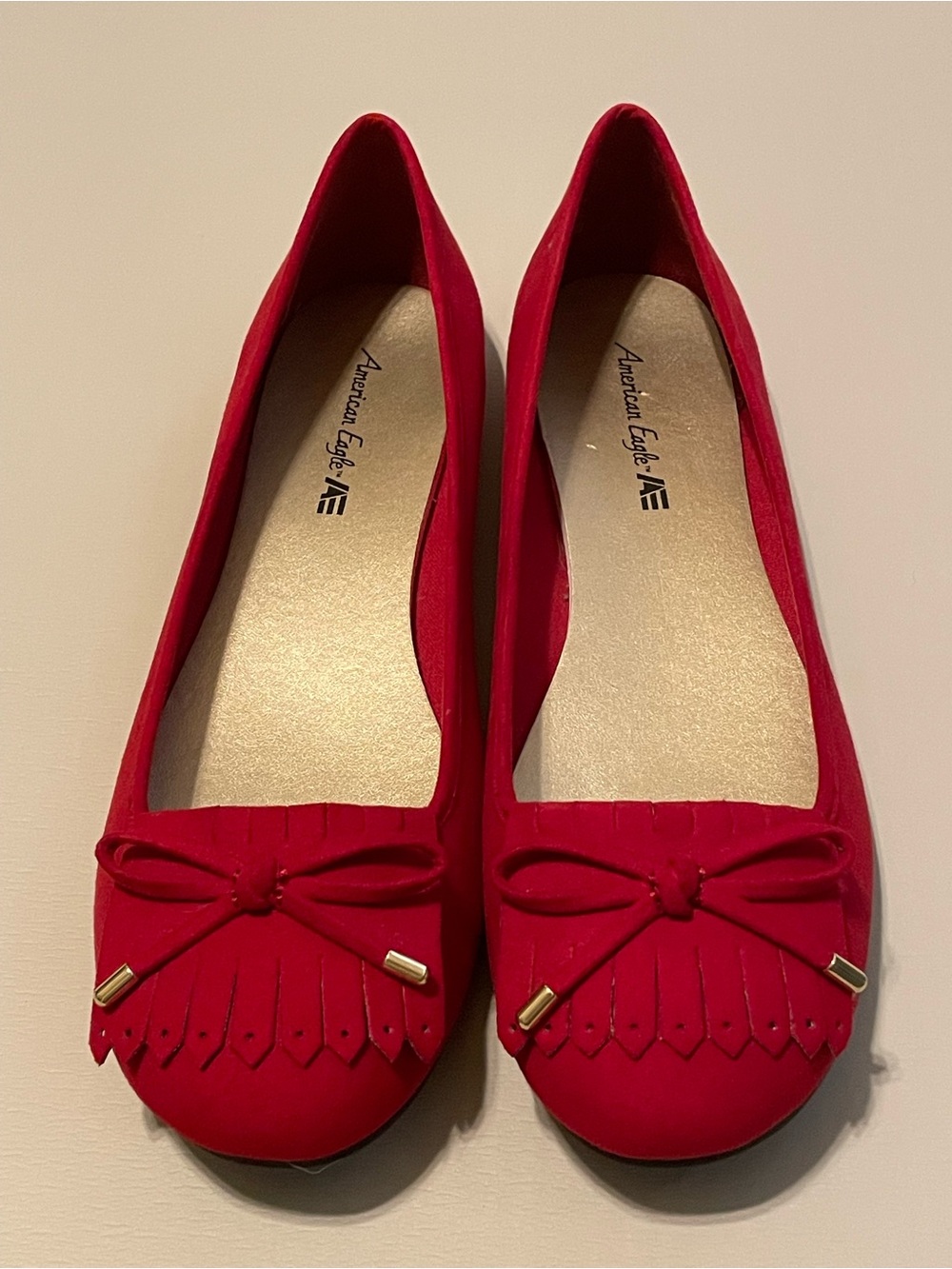 American Eagle Outfitters Red Fringe Bow Flats
